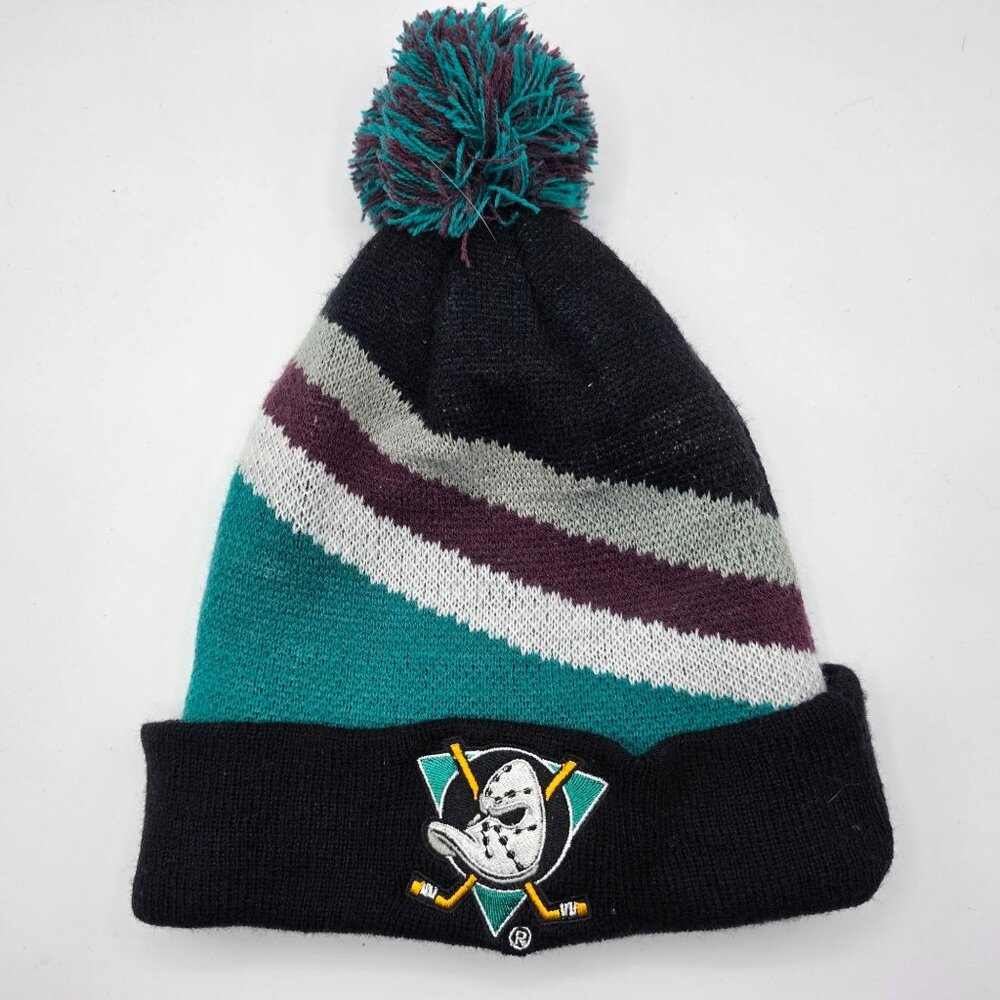 Anaheim Ducks Wild Wingers Kids Club Pom Beanie Striped Winter Hat One Size